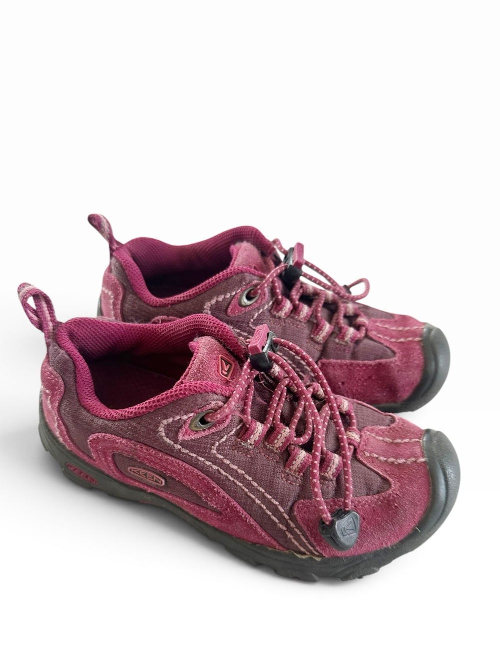 KEEN Kids Joey Suede Hiking Shoes Berry Burgundy Youth Toggle Lace Girls Size 12